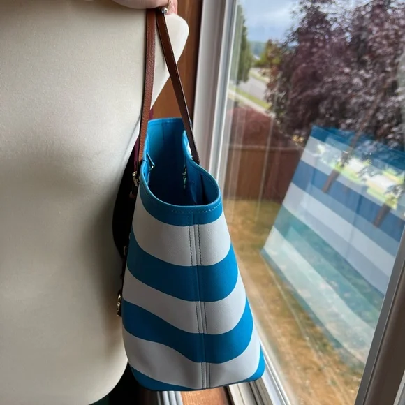 Michael Kors Striped Blue and White Tote - Picture 5 of 7